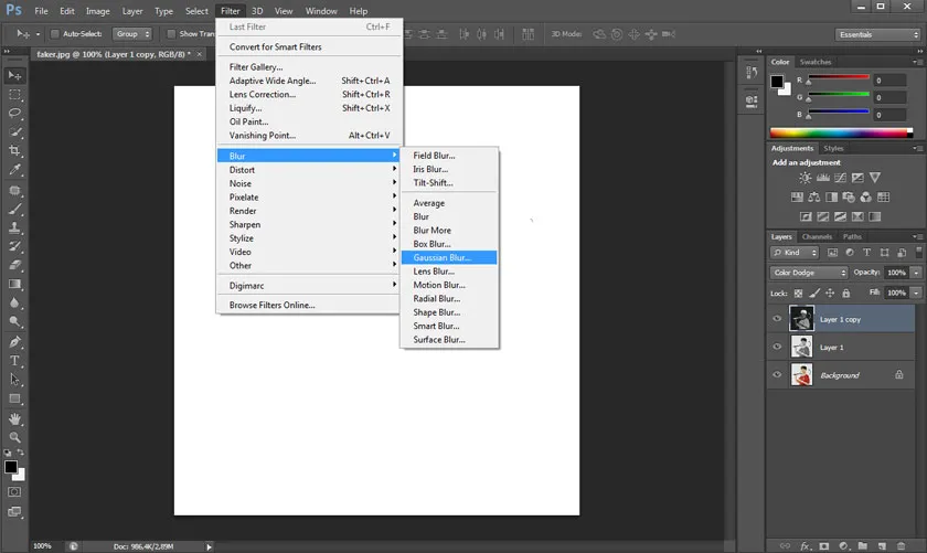 Chọn Gaussian Blur để điều chỉnh độ sắc nét của tranh chì