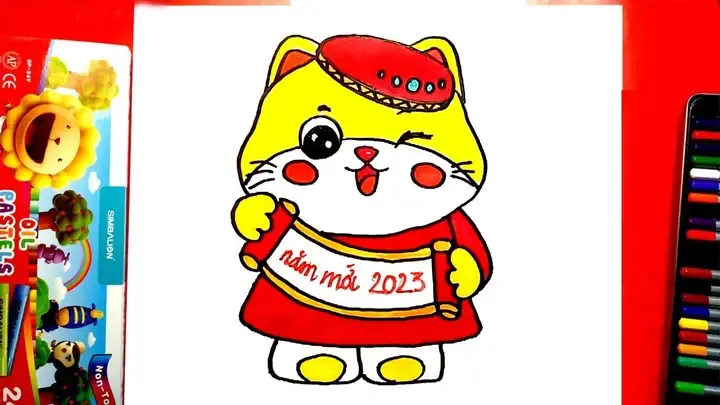 Chủ đề gia đình sum họp trong tranh vẽ ngày tết đơn giản