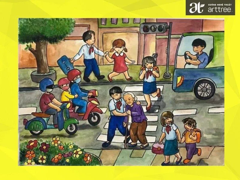 Tranh vẽ tuân thủ luật giao thông