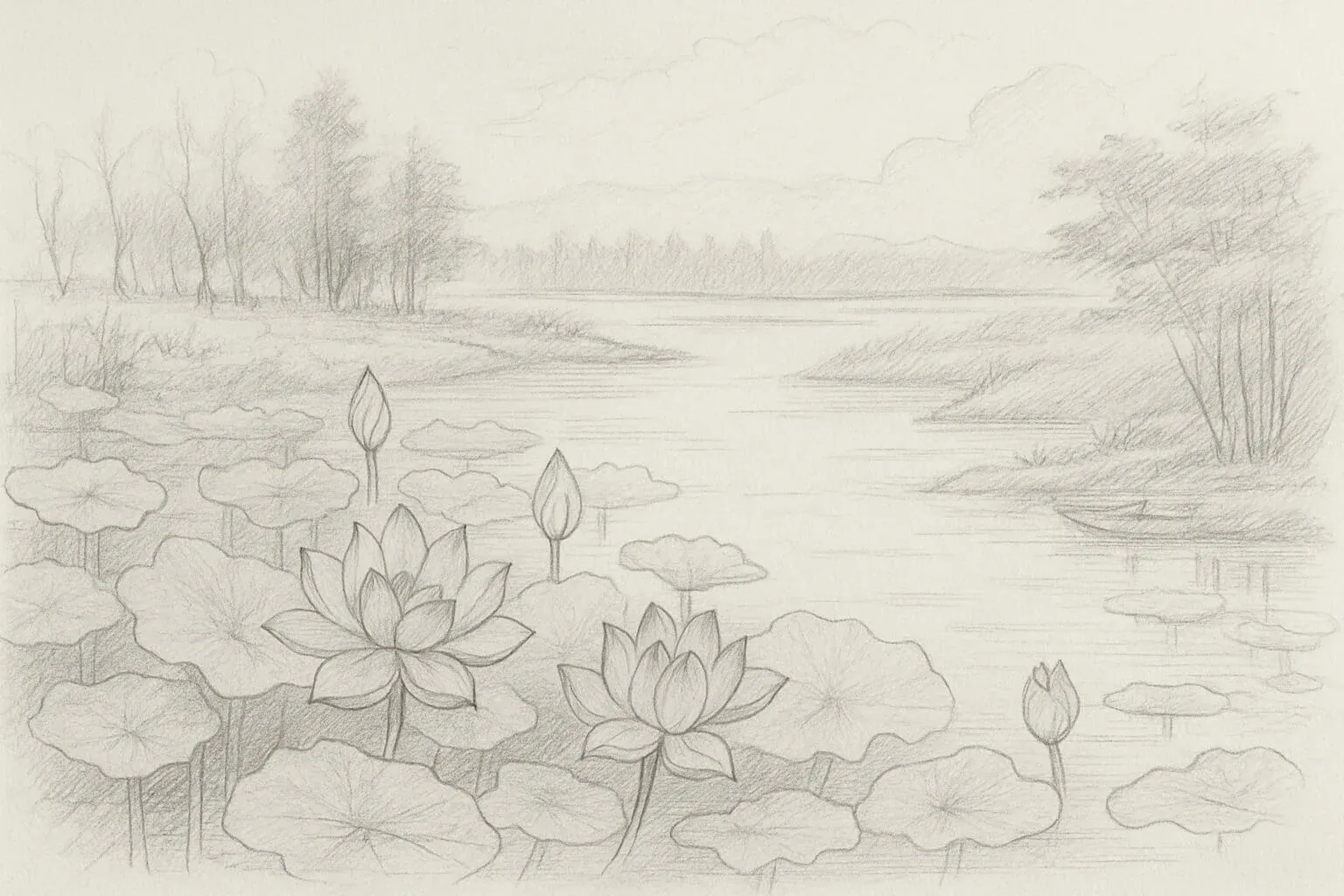 Chuẩn bị dụng cụ đầy đủ để sáng tạo tranh vẽ đầm sen đơn giản