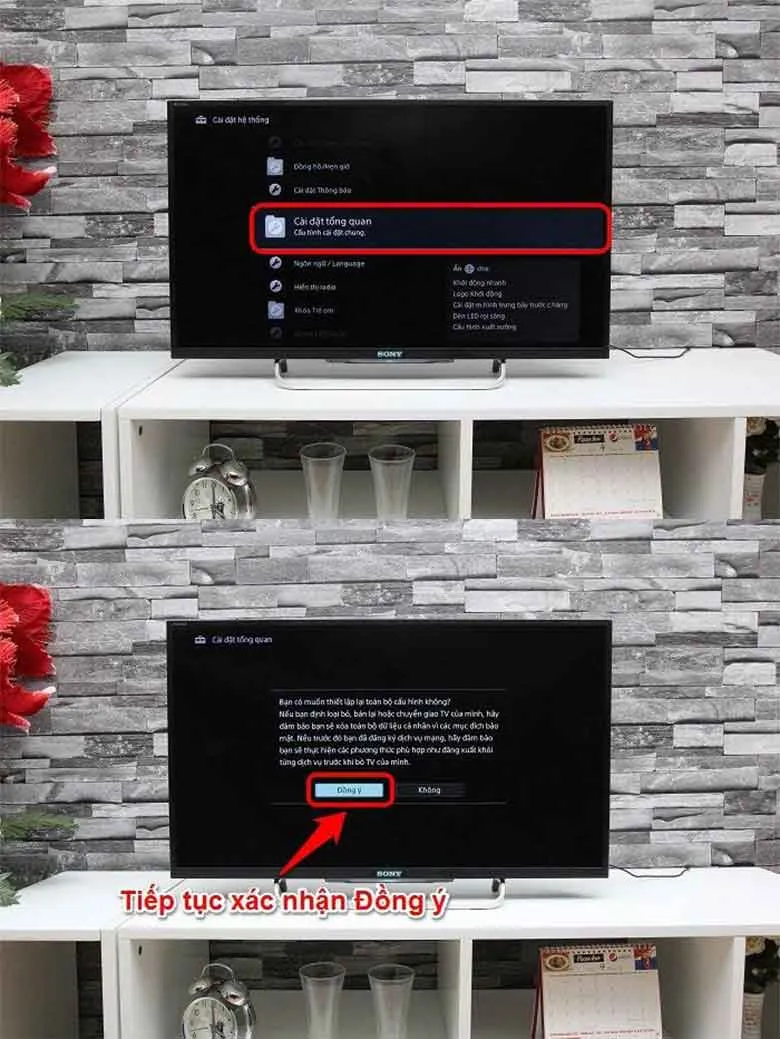 Thực hiện cấu hình xuất xưởng để reset lại toàn bộ danh sách kênh cho tivi Sony 2026