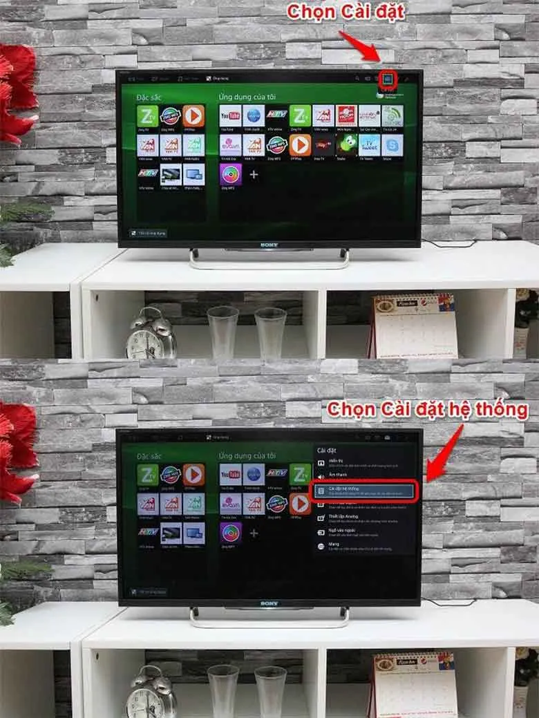 Truy cập Menu và Cài đặt hệ thống để khắc phục lỗi mất kênh trên tivi Sony