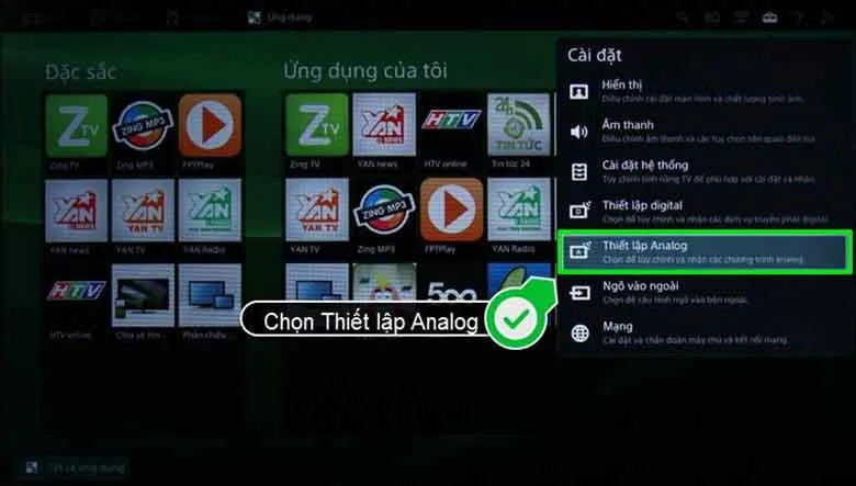 Cách chọn Thiết lập Analog khi thực hiện cách dò kênh thủ công trên tivi Sony đời cũ