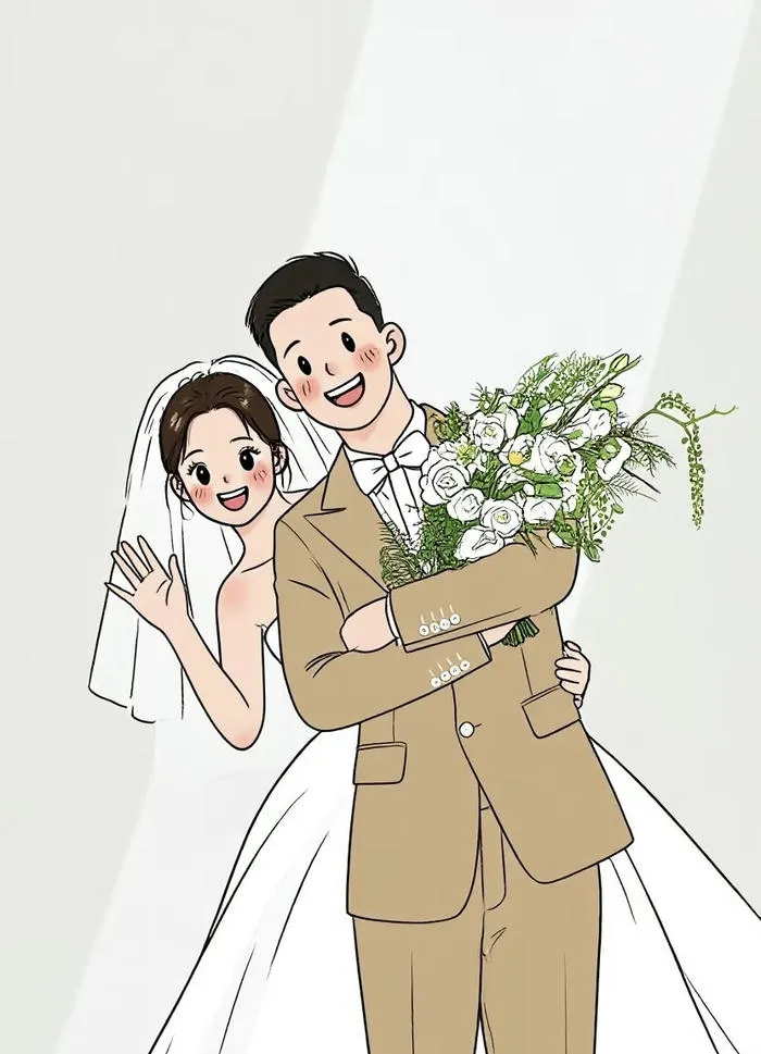 cô dâu chú rể chibi cười tươi