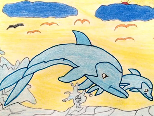 Tranh vẽ những chú heo biển đại dương - em Ngô Duy Anh - Lớp 7A2
