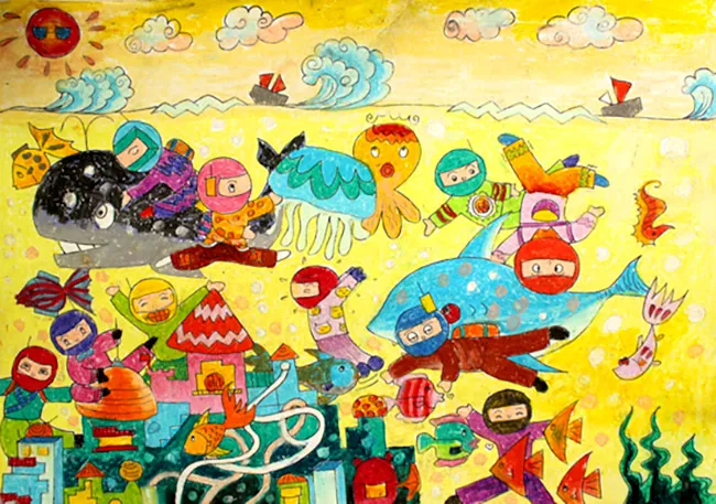 Tranh vẽ khám phá đại dương bao la - em Hồ Ngọc lớp 9