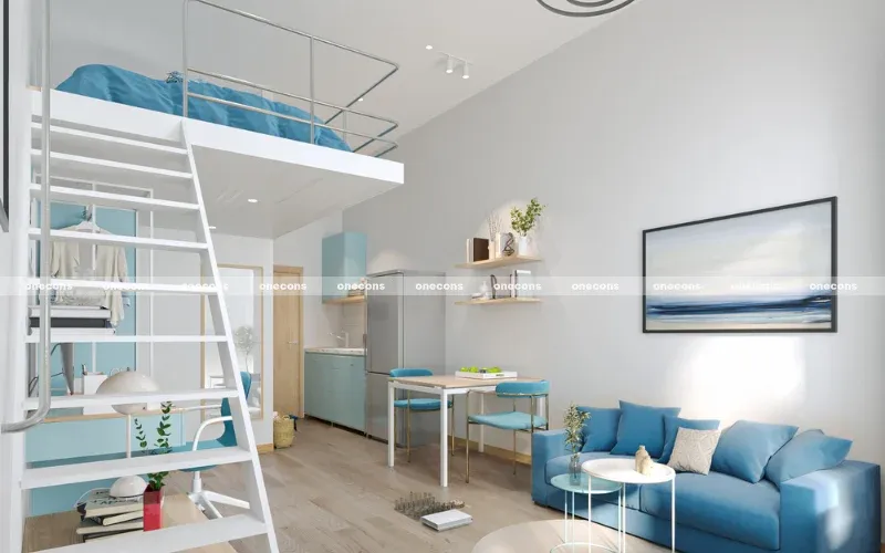 Không gian phòng trọ có gác được bố trí tối ưu với khu vực ngủ riêng biệt