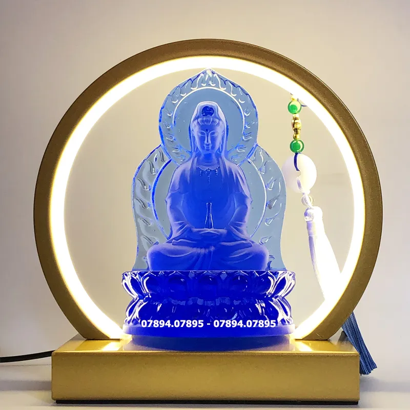 Decor tượng Phật Quan Âm xanh biển để bàn đẹp cho văn phòng