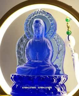 Tượng Phật Quan Âm lưu ly xanh biển kích thước nhỏ gọn để bàn