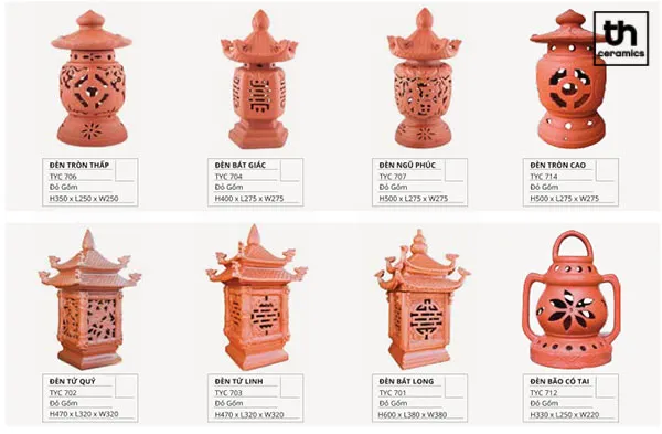 Đèn gốm trang trí sân vườn với họa tiết tinh xảo tạo vẻ đẹp phong thủy