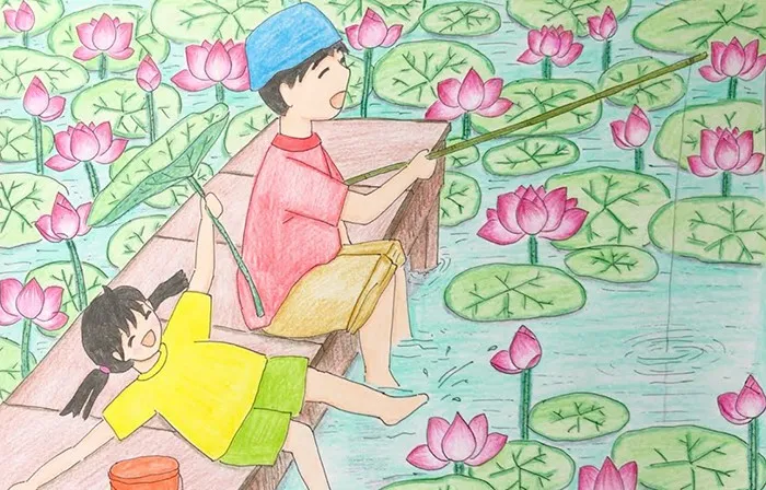 Đi câu cá cùng em gái ở hồ sen tại vùng quê yên tĩnh