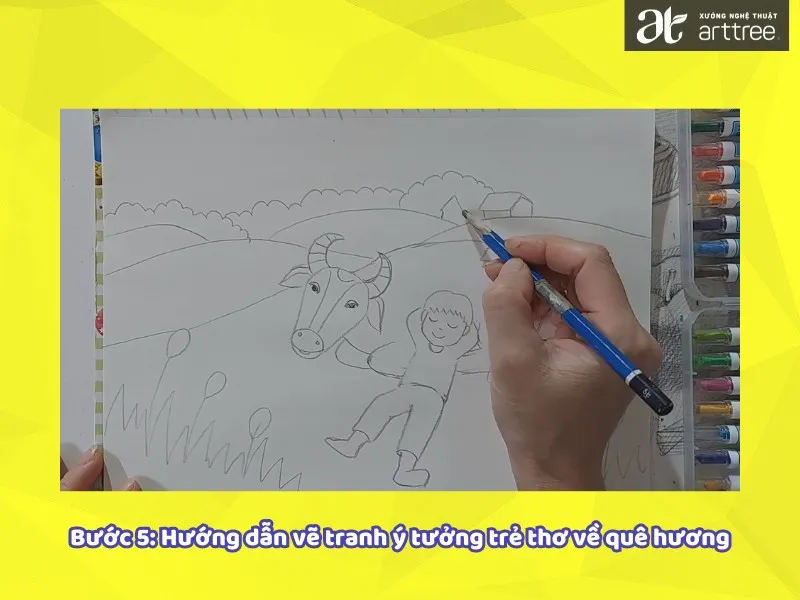 Đi lại nét bút trong quy trình hướng dẫn vẽ tranh ý tưởng trẻ thơ