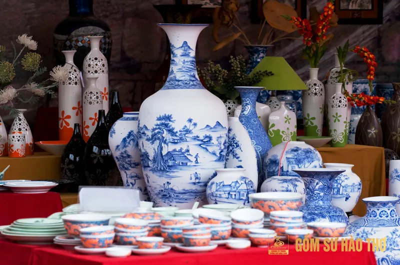 Bình phong thủy gốm sứ men rạn