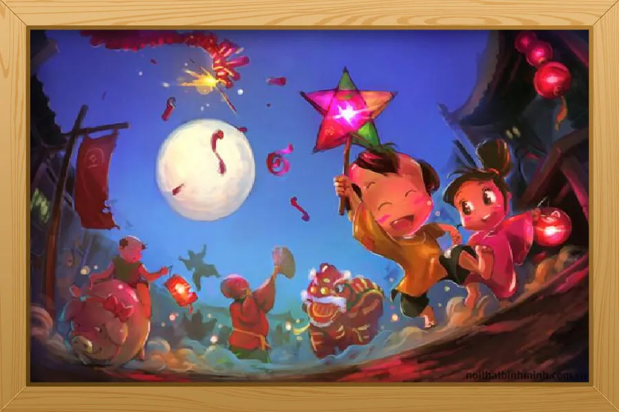 Đội múa lân rộn ràng trong đêm hội trăng rằm tại khu phố