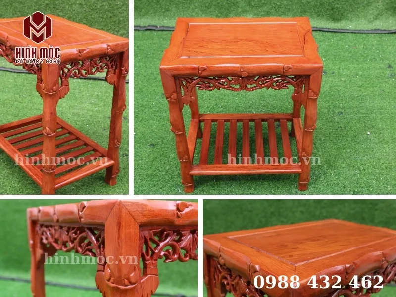 Đôn gỗ kê tượng phật đục họa tiết tre trúc