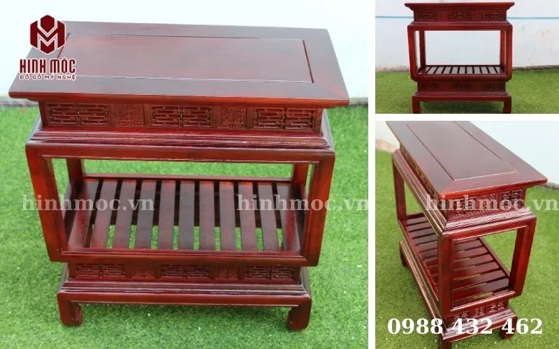 Kệ gỗ kê tượng Phật Di Lặc bằng thạch cao