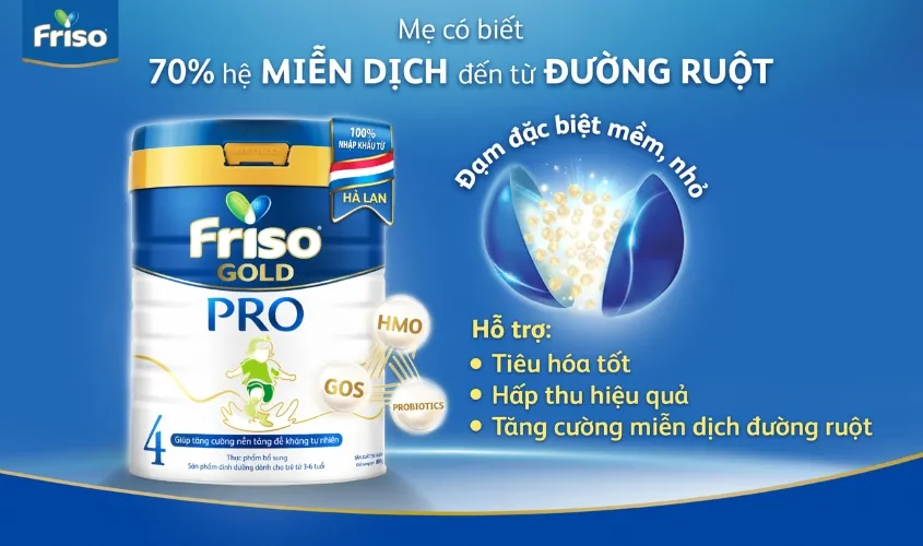 Sữa bột Friso Gold Pro số 4 800g (3 - 6 tuổi) hỗ trợ tiêu hóa cho bé thỏa sức vui chơi