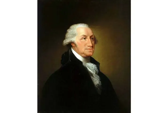 George Washington trong bộ quân phục Lục quân Lục địa với vẻ mặt nghiêm nghị