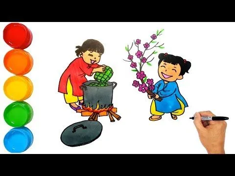 Gia đình cùng ngắm ảnh vẽ tranh ngày tết trong không gian đoàn viên ấm áp