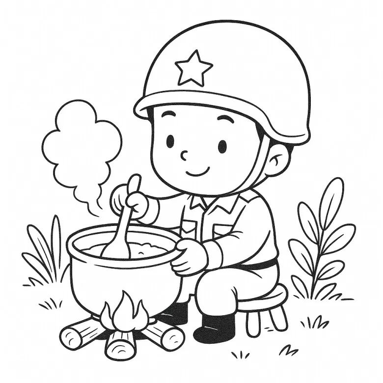 Chú bộ đội đứng nghiêm trang