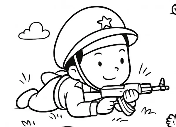 Chú bộ đội với nét vẽ đơn giản