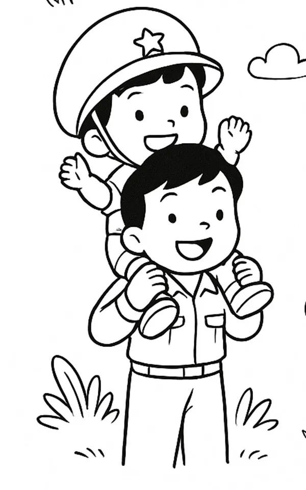 Chú bộ đội đứng nghiêm với quốc kỳ