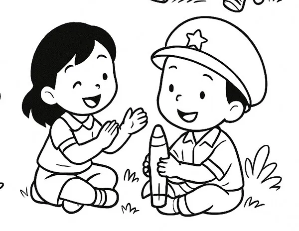 Chú bộ đội cầm súng và đội mũ sao vàng