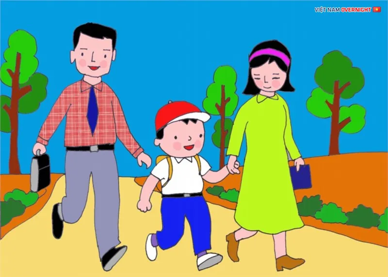 Hình ảnh bé đến trường mầm non với nụ cười rạng rỡ trên môi