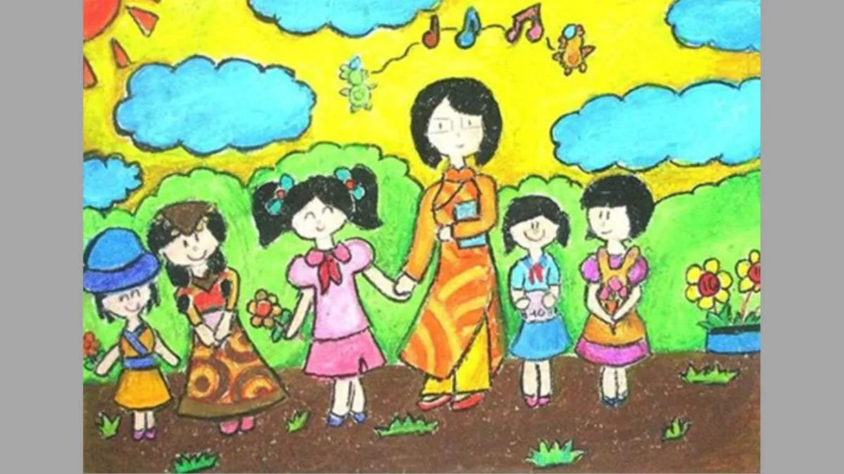 Hình ảnh bé vẽ hoa tặng mẹ cực kỳ dễ thương và dễ vẽ