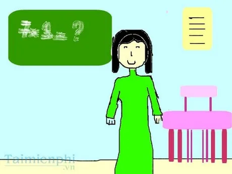 Hình ảnh cô giáo duyên dáng trong tà áo dài đang giảng dạy cho học sinh