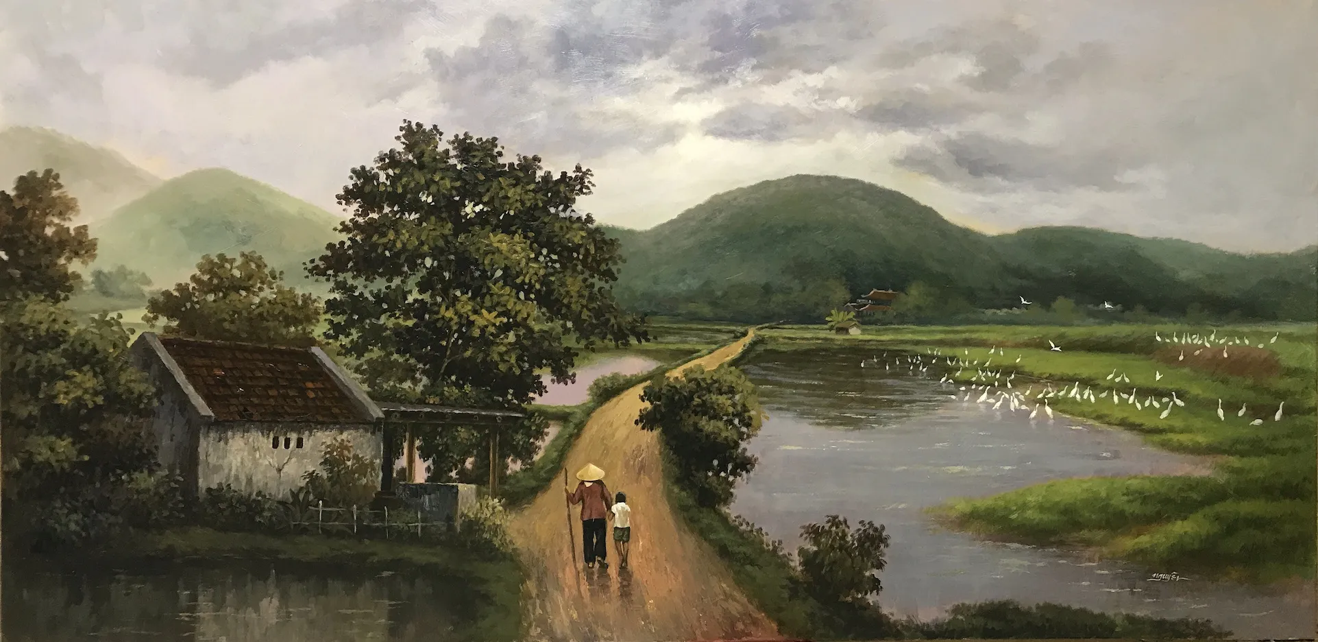 Hình ảnh đường làng mộc mạc qua nét vẽ nghệ thuật