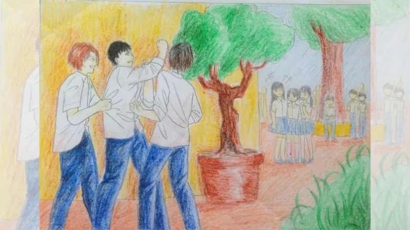 Hình ảnh học sinh bị bắt nạt tại khuôn viên trường