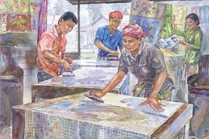 Hình ảnh tấm lụa mềm mại trong tác phẩm tranh vẽ truyền thống việt nam