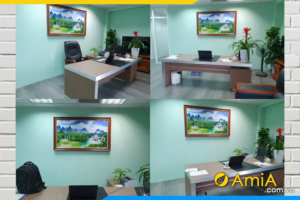 Hình ảnh thực tế tranh vẽ thác Bản Giốc treo tường tại cơ quan