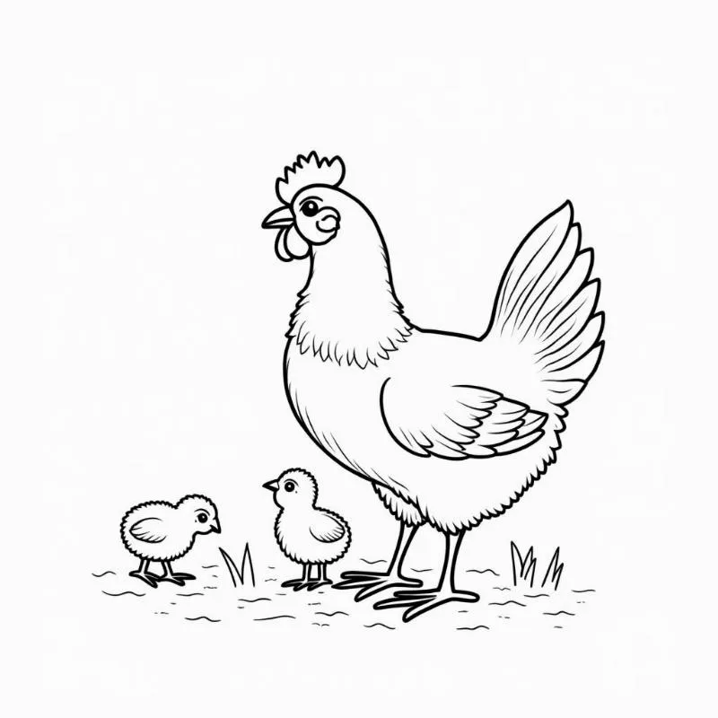 Hình ảnh tranh Đông Hồ Gà Đàn đã vẽ xong đường nét, sẵn sàng tô màu các màu sắc dân gian