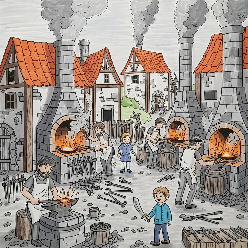 Hình ảnh tranh vẽ làng nghề truyền thống sống động