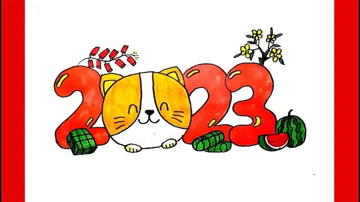 Hình ảnh tranh vẽ ngày tết đơn giản: Cảnh gói bánh chưng