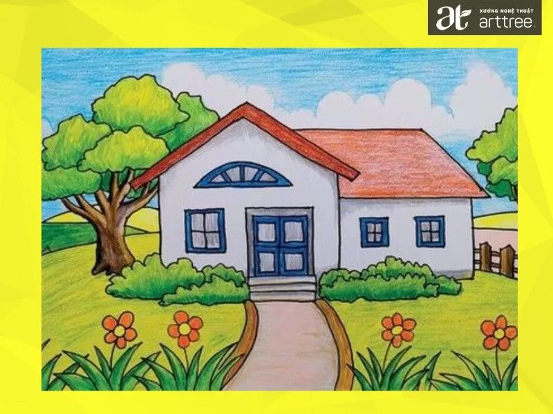Tranh vẽ ngôi nhà của bé