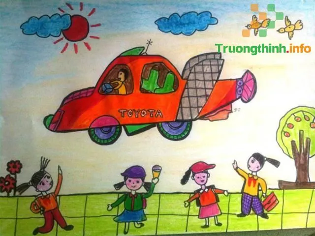 Hình ảnh tranh vẽ ô tô mơ ước đơn giản đẹp mang thông điệp nhân văn