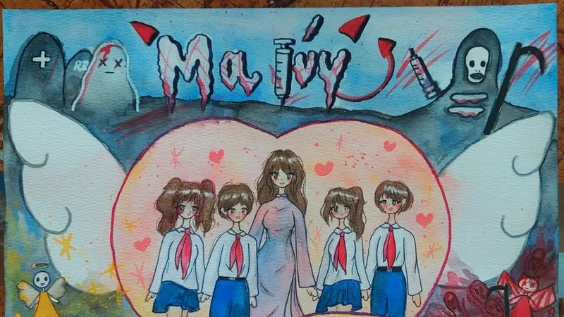 Hình ảnh vẽ tranh về tệ nạn xã hội nói không với ma túy đầy màu sắc