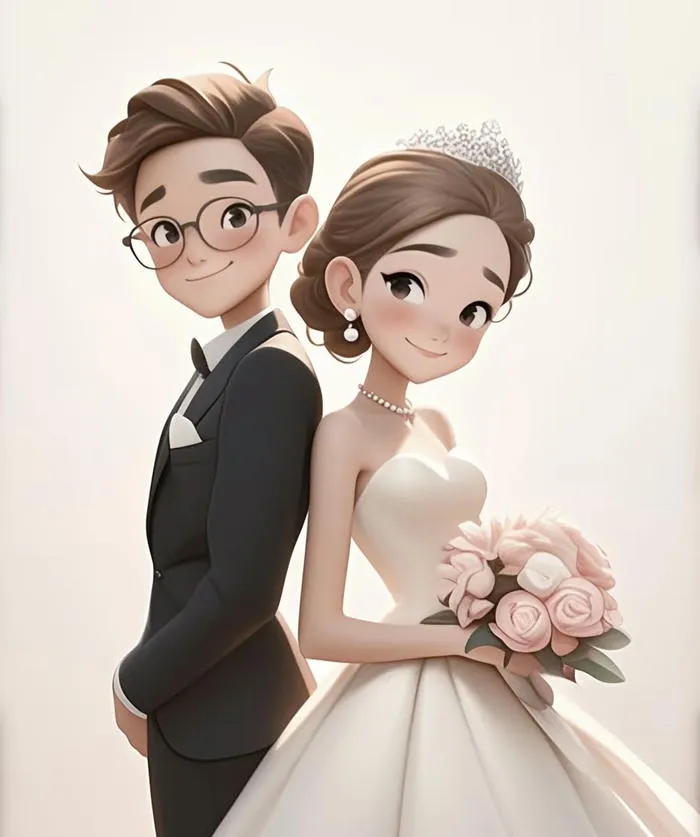 hình cô dâu chú rể chibi đáng yêu