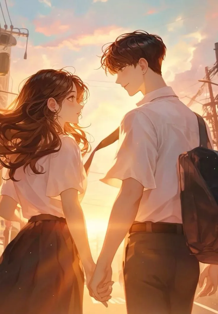 Cặp đôi anime trong khung cảnh mùa xuân