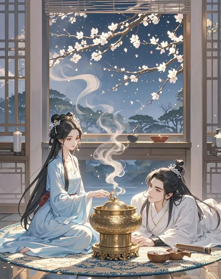 Anime couple trong bối cảnh hoàng hôn