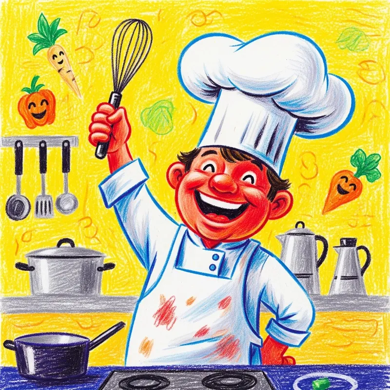 Hình vẽ nghề nghiệp đầu bếp với bố cục cân đối và rõ nét