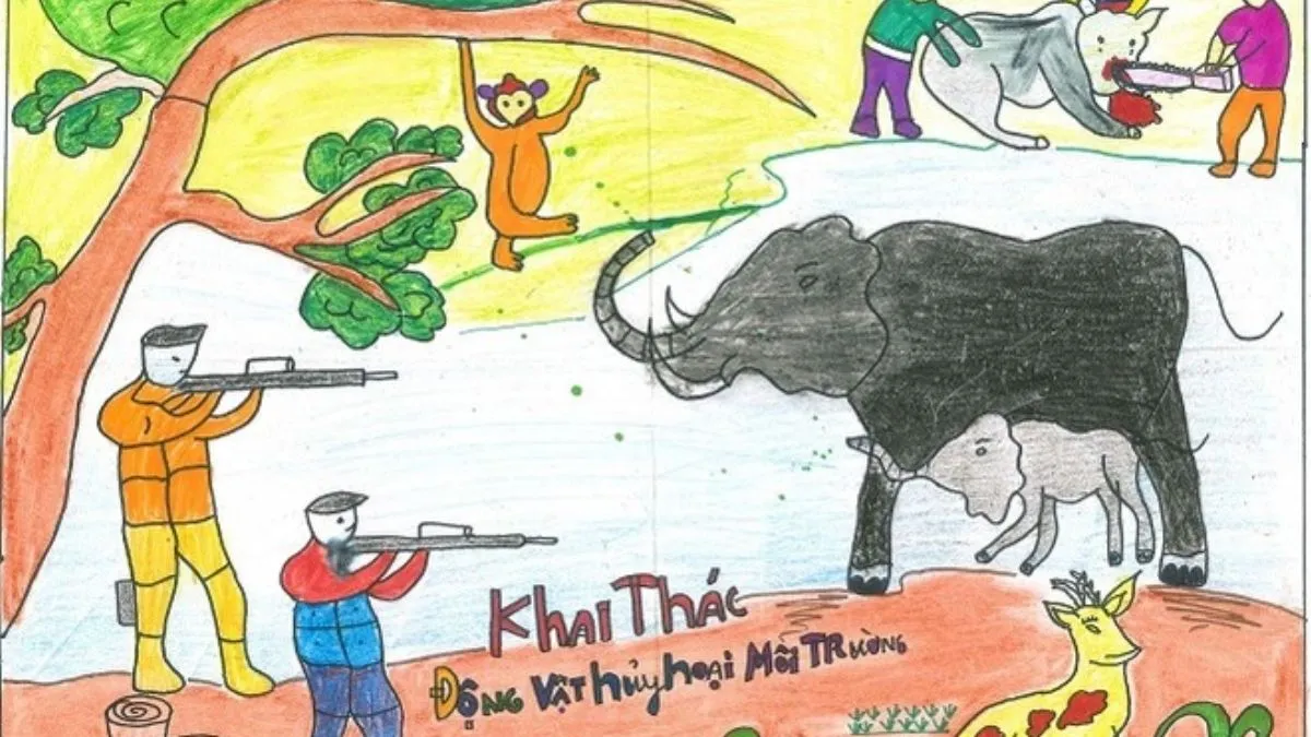 Hình vẽ tranh bảo vệ môi trường đẹp nhất lên án săn bắn trái phép