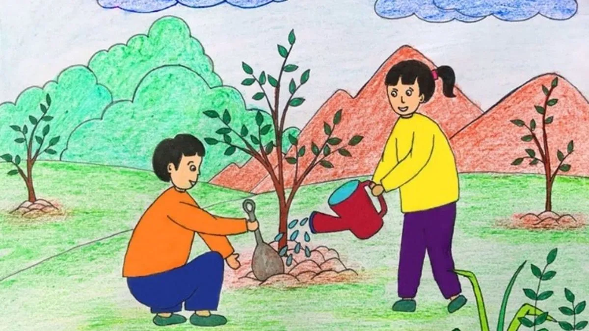 Hình vẽ tranh bảo vệ môi trường đẹp nhất mô tả hệ sinh thái rừng phong phú