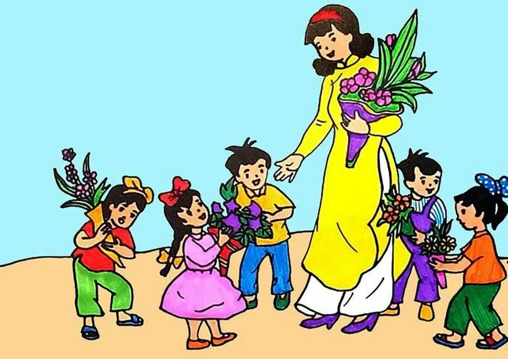 Hình vẽ tranh giáo viên bảng phấn và bài giảng say sưa