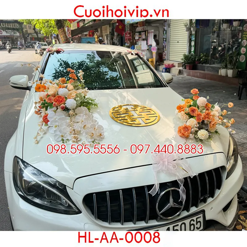Trang trí xe hoa cưới bằng hoa lụa HL-AA-0008