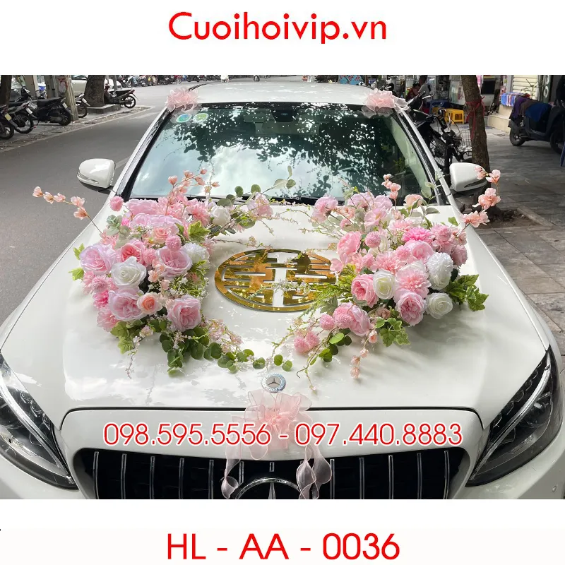 Trang trí xe hoa cưới bằng hoa lụa HL-AA-0036
