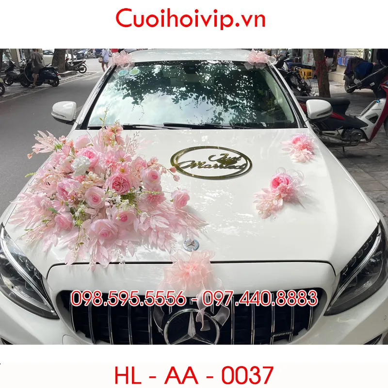 Trang trí xe hoa cưới bằng hoa lụa HL-AA-0037